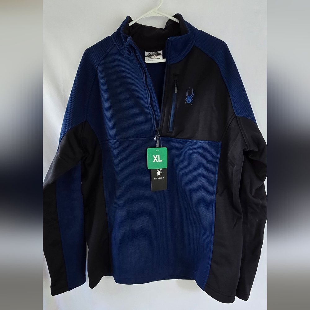 Spyder Mens 1/2 Zip Sweater Gait Knit Pullover Jacket - Black Blue - NWT